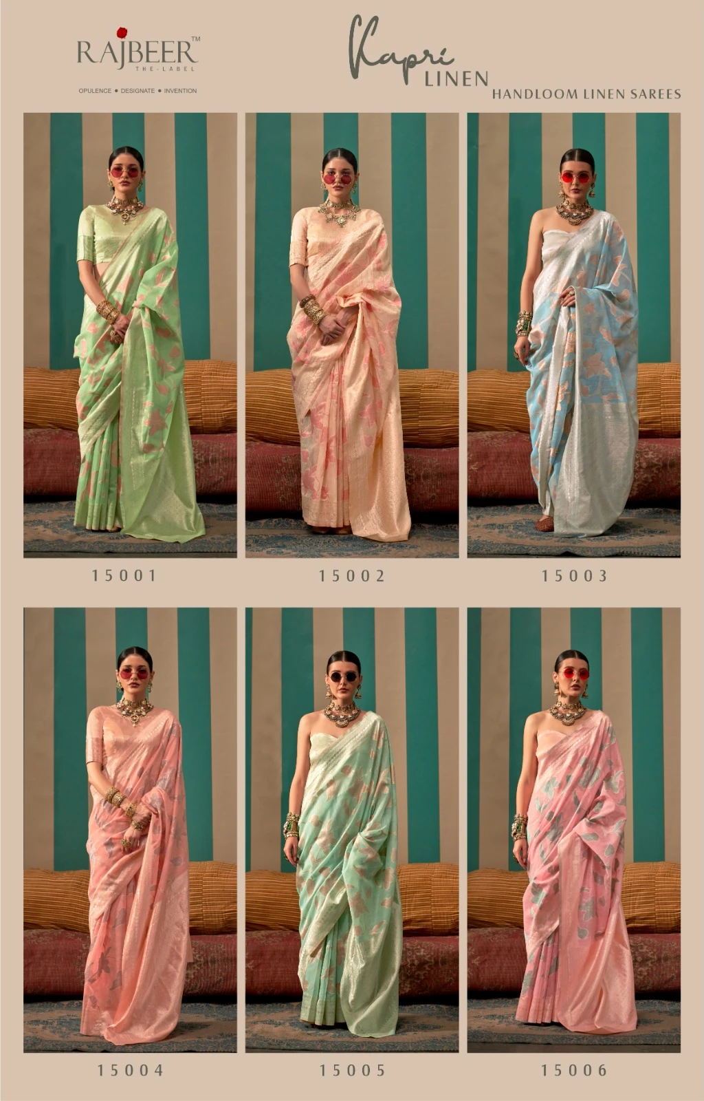 Rajbeer Kapri Linen Handloom Weaving Linen Wholesale Fancy Sarees Catalog — Wholesale Sarees, MPA wholesale from Surat — view 14